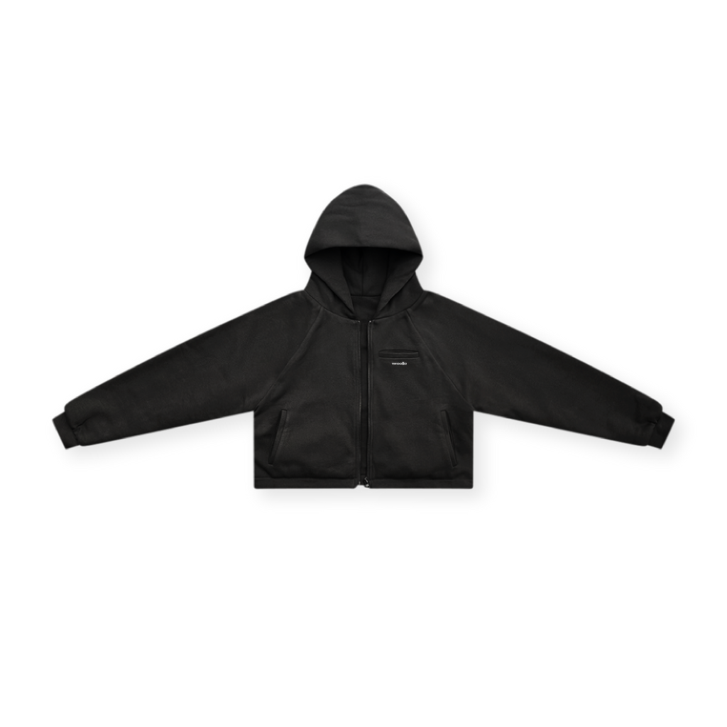 DOUBLE LAYERED ZIP UP PUFFY HOODIE