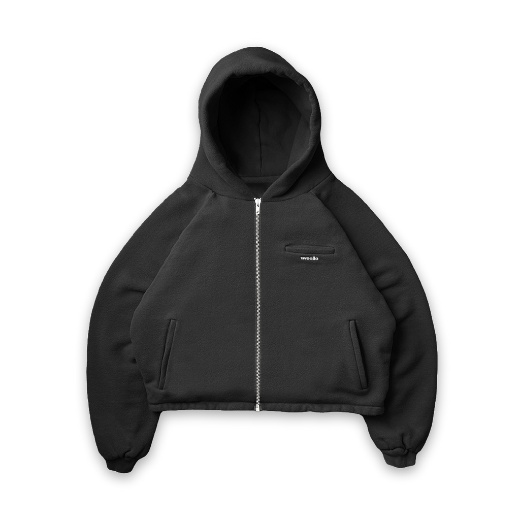 DOUBLE LAYERED ZIP UP PUFFY HOODIE