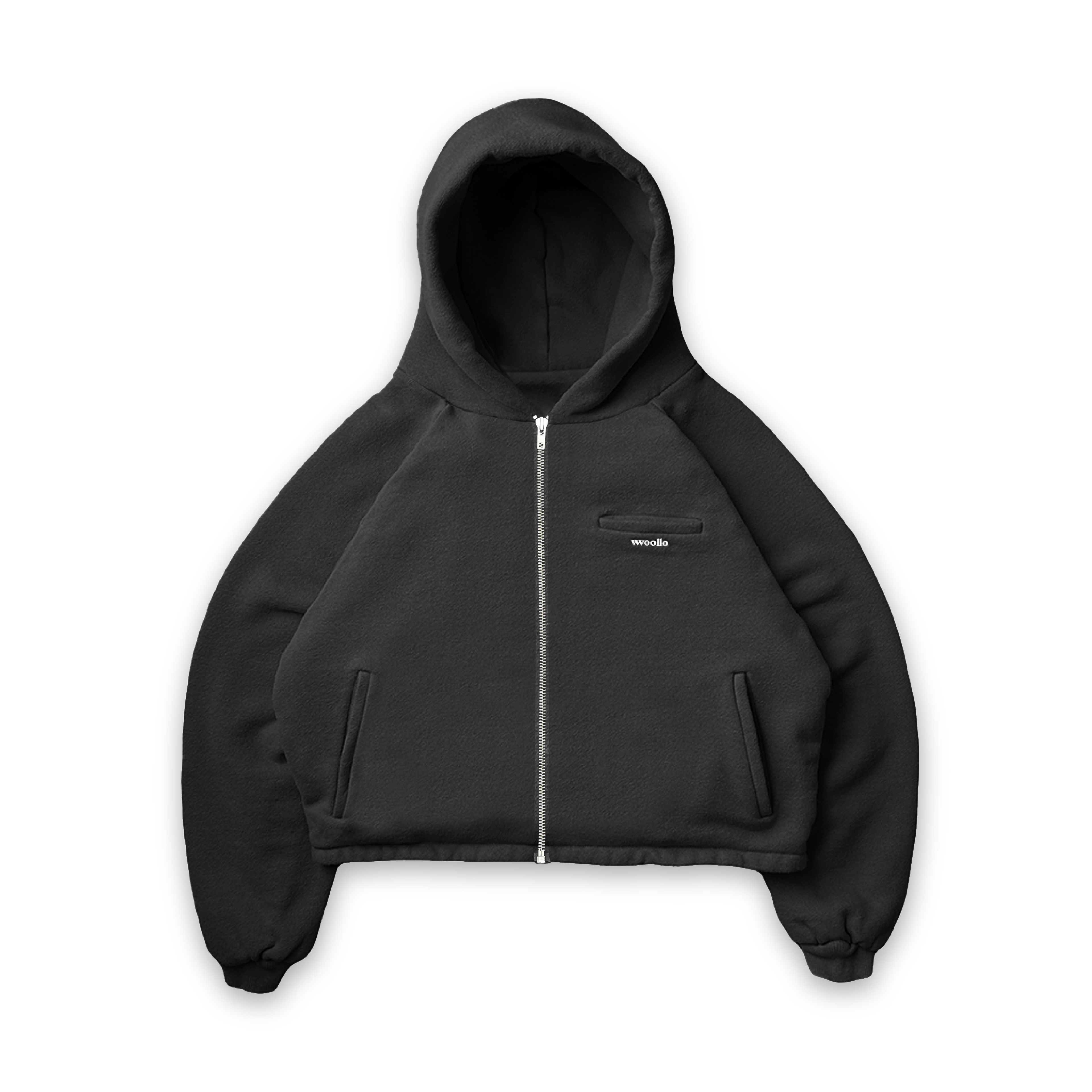 DOUBLE LAYERED ZIP UP PUFFY HOODIE
